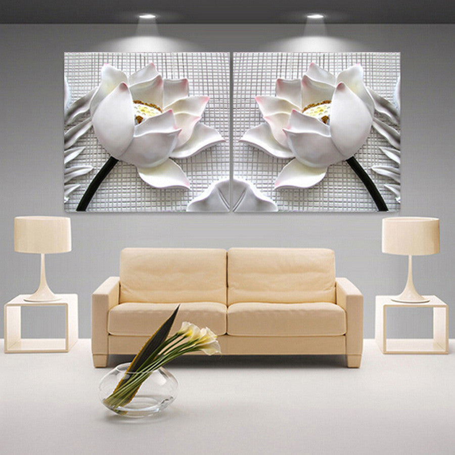 modern 3D white lotus definition pictures canvas Home Decoration living room Wall modular painting Print (no frame)2pcs-Dollar Bargains Online Shopping Australia