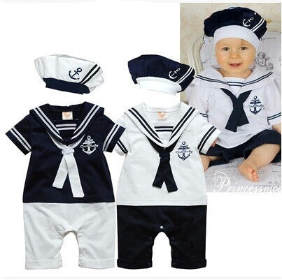 fashion Summer born navy style baby romper suit kids boys girls rompers+hat body summer short-sleeve sailor suit-Dollar Bargains Online Shopping Australia