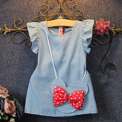 Baby Toddlers Kids Girl Solid Dress Minnie Mouse Sleeveless Bag Ruffles Demin Casual Dresses 1-5Y-Dollar Bargains Online Shopping Australia