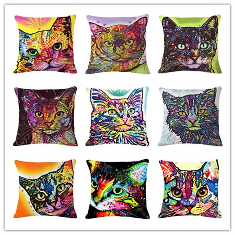 Animal Cartoon Style Throwpillow Decor Cushion Linen Cotton Colorful Cat Printed Pattern Throw Pillow Cushion Home Decor-Dollar Bargains Online Shopping Australia