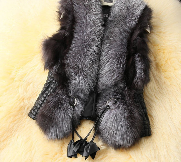 Plus Size Black Autumn Spring and Winter High Imitation Faux Fox Fur Vest Gilet Outerwear Women's Coat OLA-Dollar Bargains Online Shopping Australia