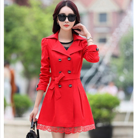 fashion female spring slim trench coat / women's lace lap style solid colour double breasted long coat / Slim windbreaker-Dollar Bargains Online Shopping Australia