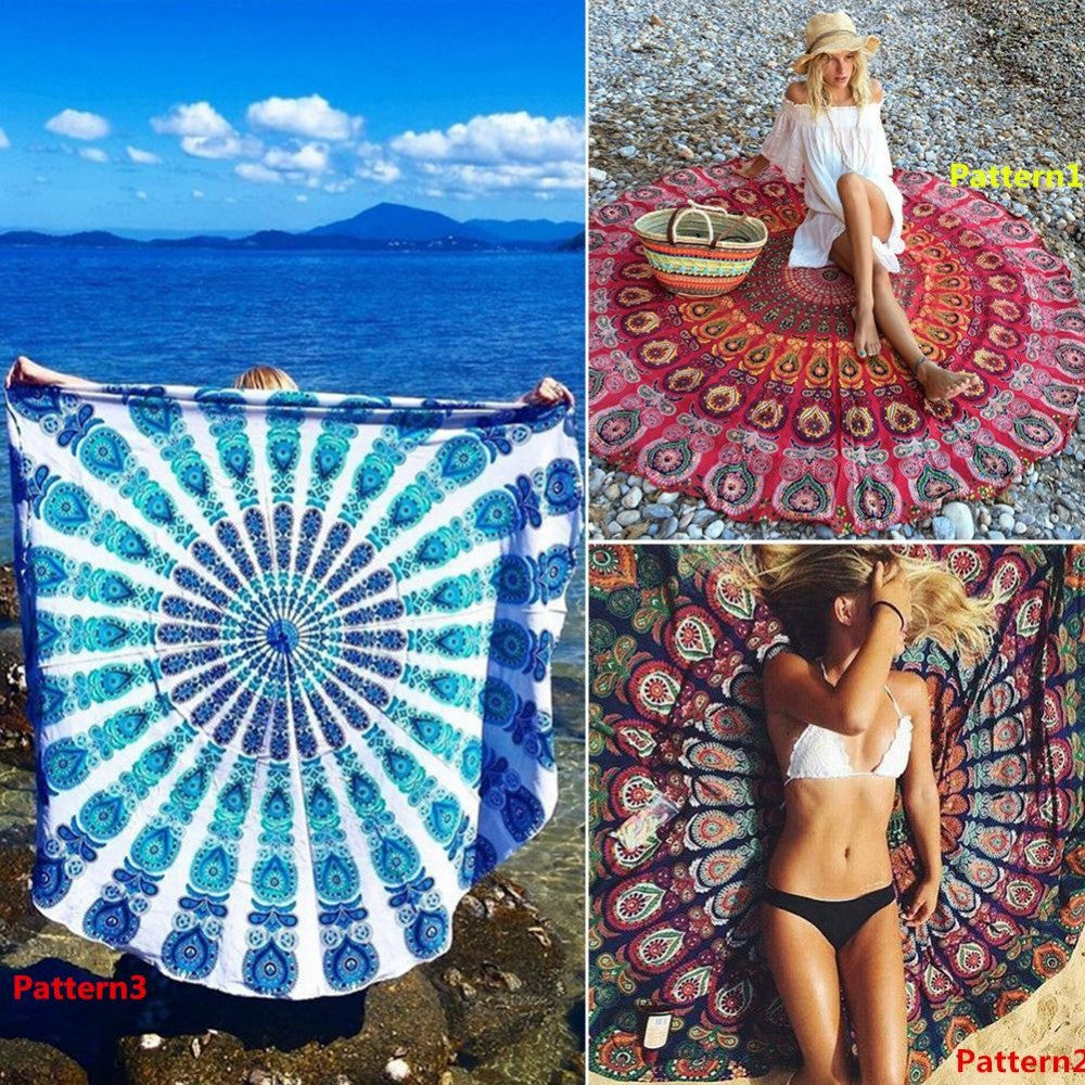 Indian Mandala Tapestry Peacock Printed Boho Bohemian Beach Towel Yoga Mat Sunblock Round Bikini Cover-Up Blanket-Dollar Bargains Online Shopping Australia