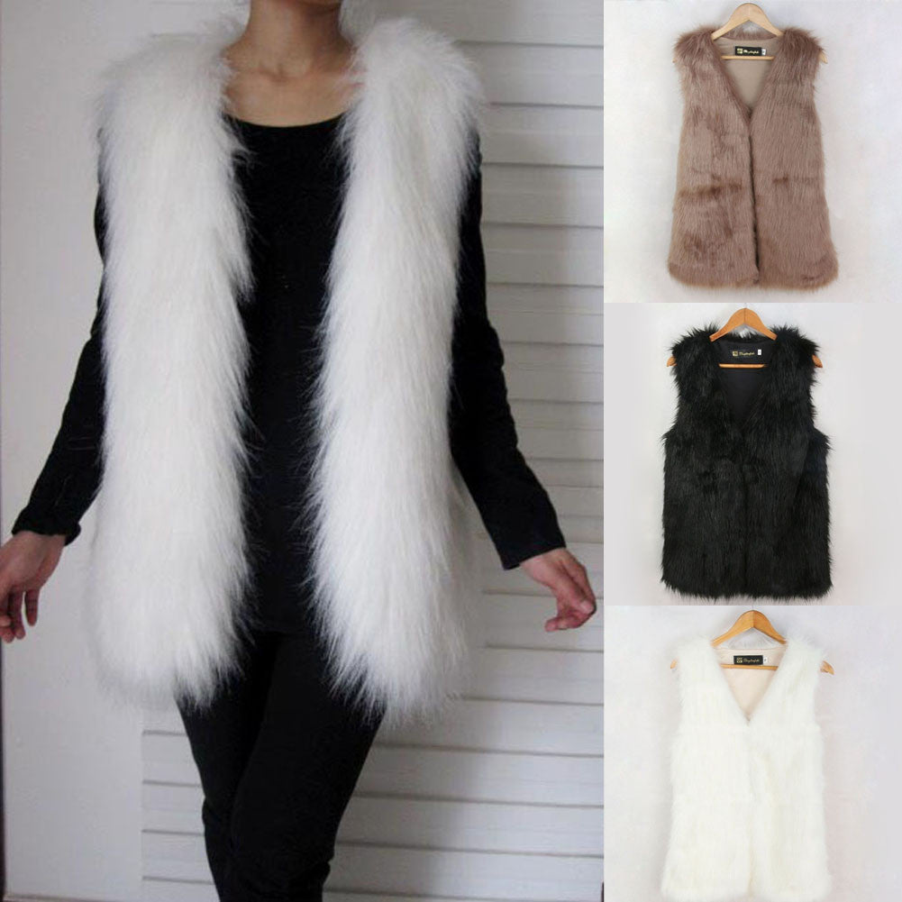 Ladies Autumn & Winter Warm Sleeveless Fake Fur V-neck Long Waistcoat Design Outwear Vest High Quality-Dollar Bargains Online Shopping Australia