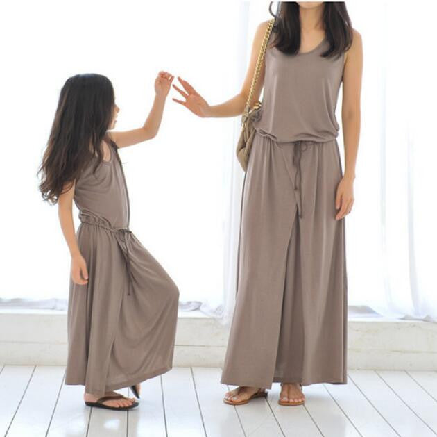 family matching clothing pure color dress summer clothes for mother daughter couple looking casual cotton dress-Dollar Bargains Online Shopping Australia