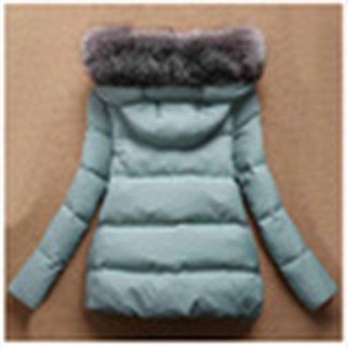 Winter Women Jackets Cotton Full Sleeve Covered button with pocketswomen Hat with Feathers Ultra Light Down Jacket A023-Dollar Bargains Online Shopping Australia