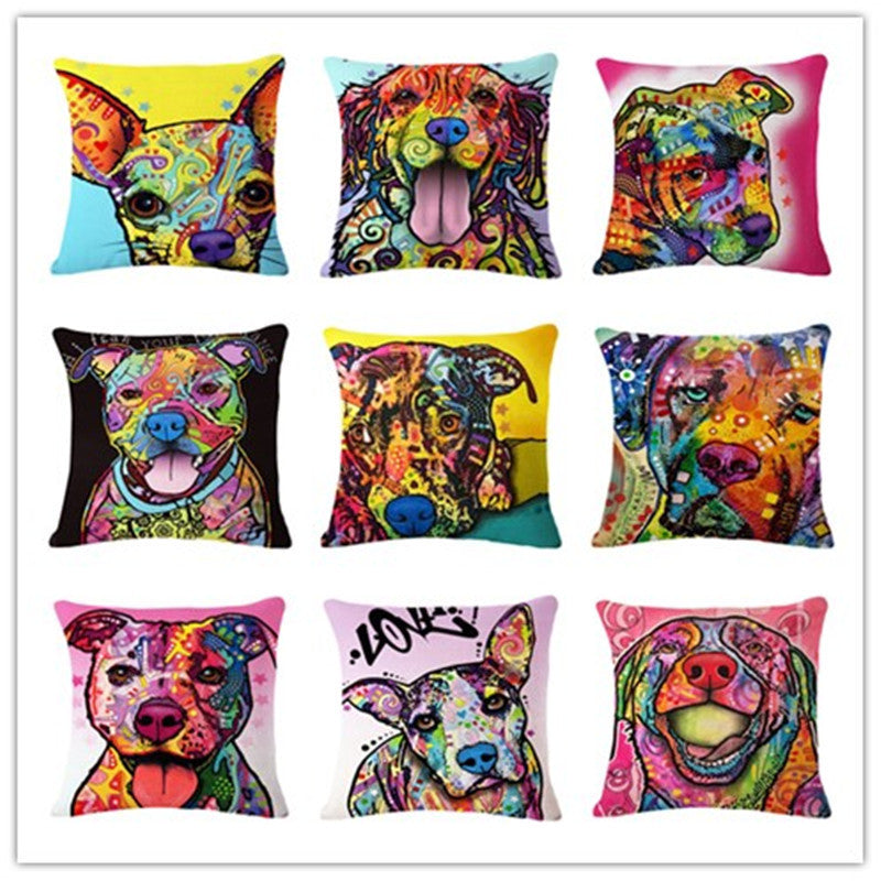 Cartoon Style Decor Cotton Linen Cushion Multicolor Dog Pattern Print Sofa Throw Pillow Home Decor Square Cojines-Dollar Bargains Online Shopping Australia