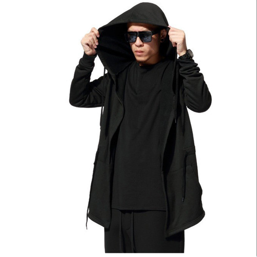 Fashion Black Cloak Hooded Male Streetwear Hip Hop Long Hoodies Clothing Men Outerwear Cool Man-Dollar Bargains Online Shopping Australia