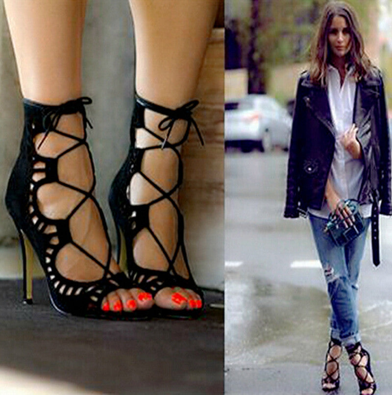 Fashion Women Pumps Women Shoes Sandals Lace up High Heels Cut Outs Shoes Summer Open Toe-Dollar Bargains Online Shopping Australia