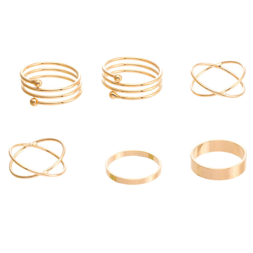 Unique Ring Set Punk Gold Color Knuckle Rings for women Finger Ring 6 PCS Ring Set-Dollar Bargains Online Shopping Australia