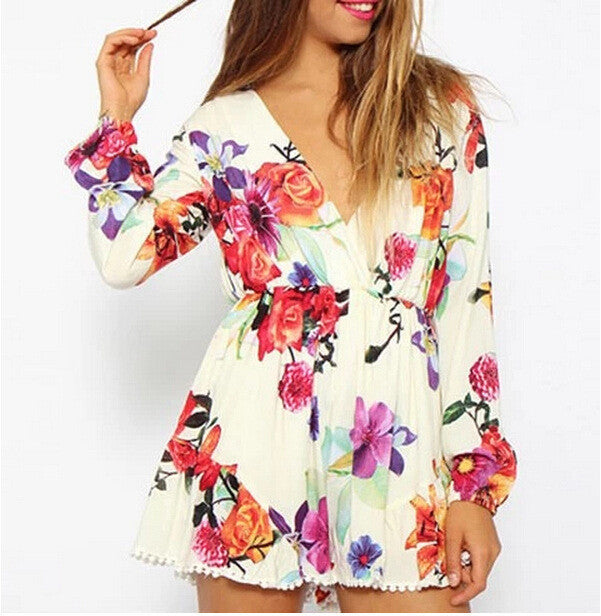 Women spring Summer Jumpsuits Flower printing playsuit Floral Printed Rompers 0952-Dollar Bargains Online Shopping Australia