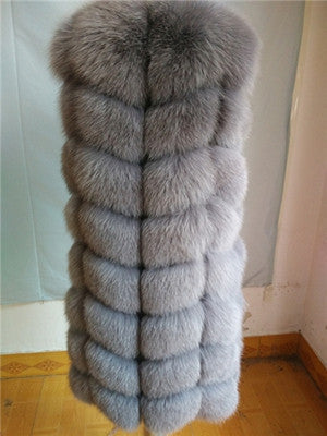 90CM Natural Real Fox Fur Vest Winter Long Thick Women Genuine Fur Vest Jacket Pockets Real Fur Vest Coats for Women-Dollar Bargains Online Shopping Australia