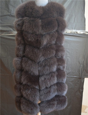 90CM Natural Real Fox Fur Vest Winter Long Thick Women Genuine Fur Vest Jacket Pockets Real Fur Vest Coats for Women-Dollar Bargains Online Shopping Australia