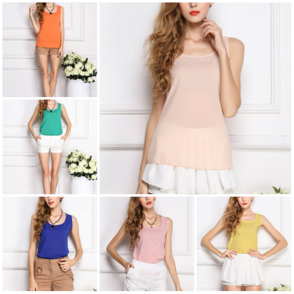 6 SIZES spring and summer women blouses camisole chiffon vest top female sleeveless basic solid tops-Dollar Bargains Online Shopping Australia