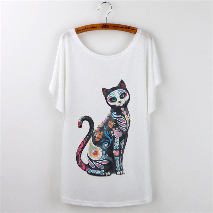 Harajuku Cat t-shirt Women Tee Shirt Femme Summer Casual Animal Cartoon print short sleeve Loose Ladies tops t shirt White-Dollar Bargains Online Shopping Australia