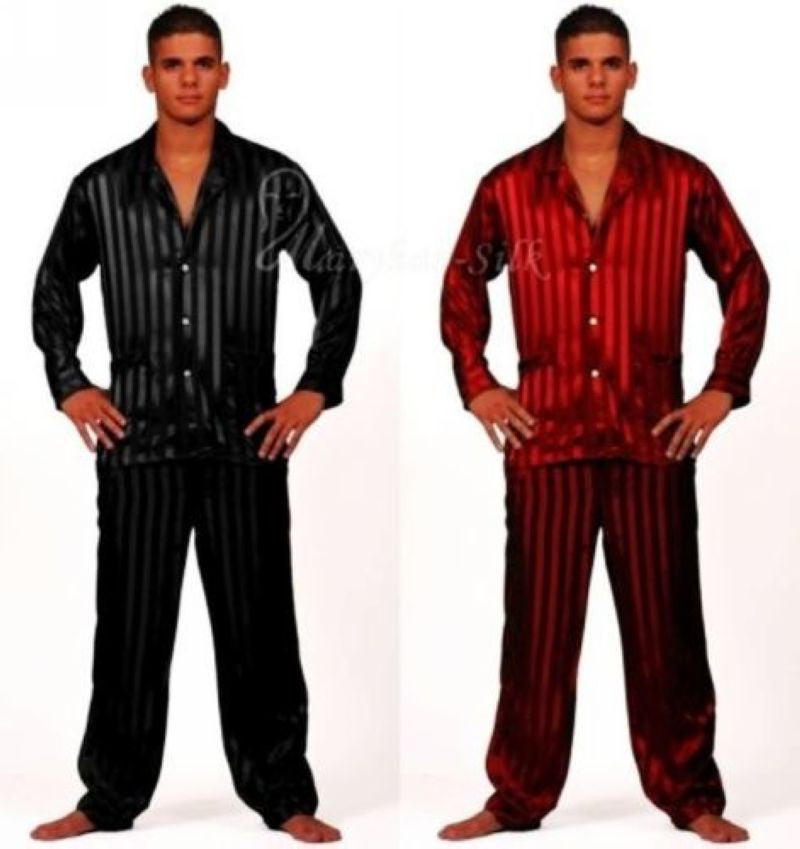 Mens Silk Satin Pajamas Set Pajama Pyjamas Set Sleepwear Set Loungewear S,M,L,XL,2XL,3XL,4XL Plus Striped Black-Dollar Bargains Online Shopping Australia