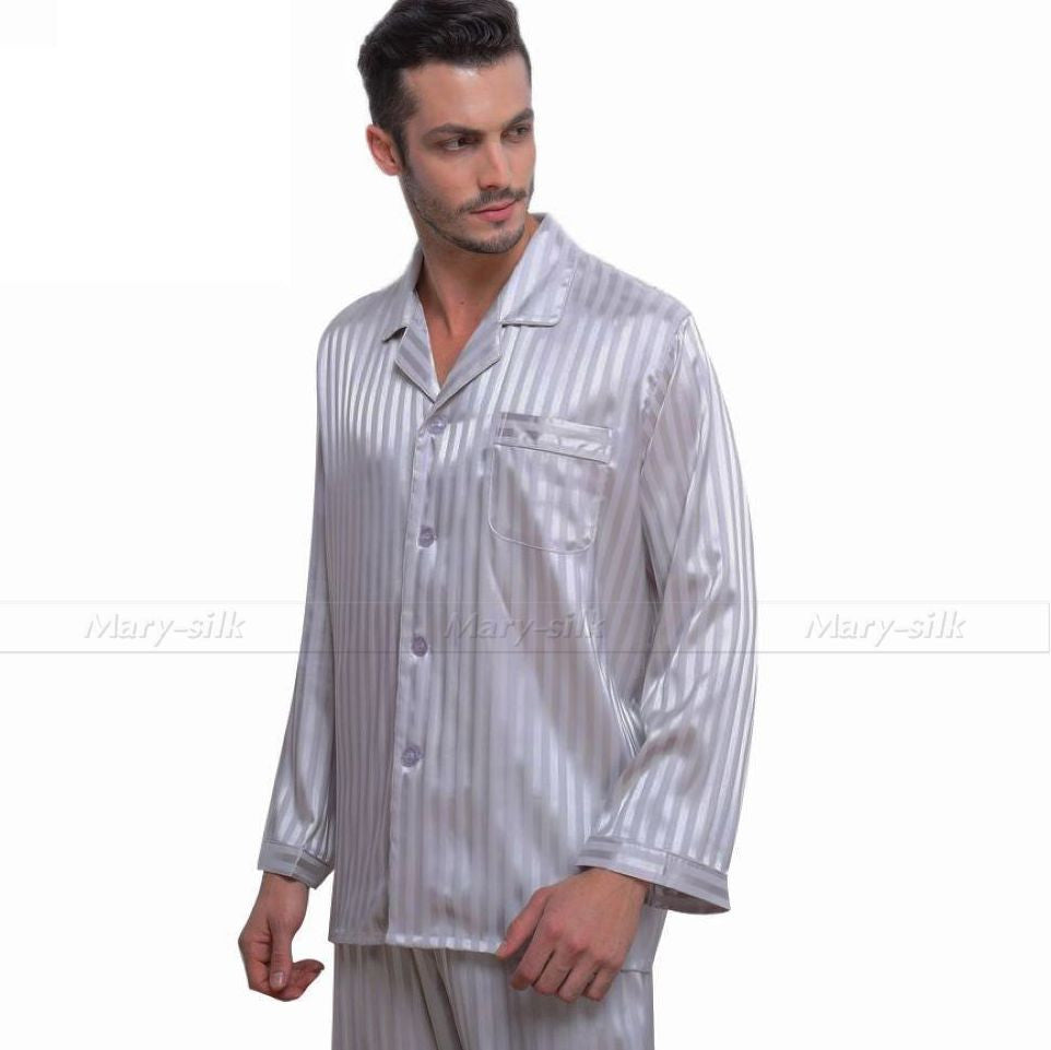 Mens Silk Satin Pajamas Set Pajama Pyjamas Set Sleepwear Set Loungewear S,M,L,XL,2XL,3XL,4XL Plus Striped Black-Dollar Bargains Online Shopping Australia