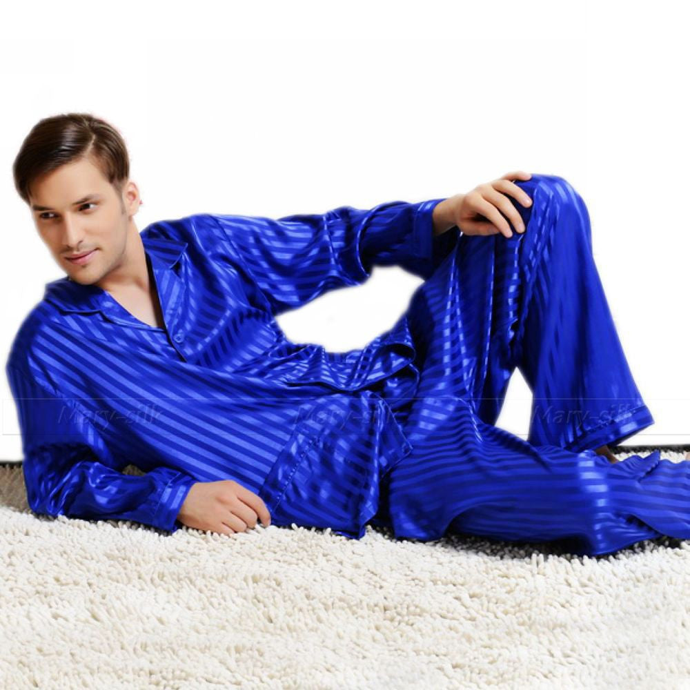 Mens Silk Satin Pajamas Set Pajama Pyjamas Set Sleepwear Set Loungewear S,M,L,XL,2XL,3XL,4XL Plus Striped Black-Dollar Bargains Online Shopping Australia