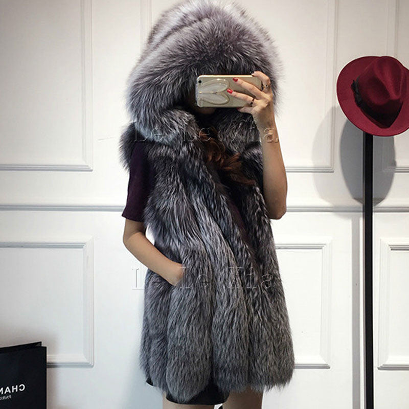 Spring women hooded fur coat silver fox imitation fur vest plus size ladies fox fur coat-Dollar Bargains Online Shopping Australia