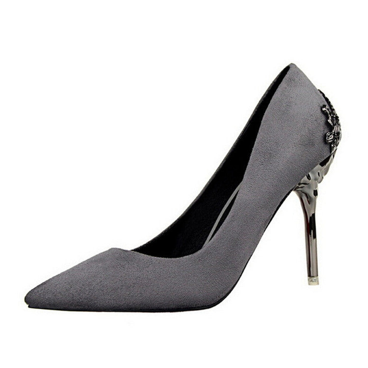 Fashion Sexy Women Pumps Carved Metal Scarpe Donna Thin High Heel Shoes Women Suede Shallow Mouth Pointed Toe Wedding Shoes-Dollar Bargains Online Shopping Australia