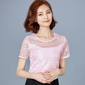 White Blouse Lace Chiffon Short Sleeve Summer Women Tops Fashion Korean Hollow Out Ladies Shirt Office Female Clothing-Dollar Bargains Online Shopping Australia