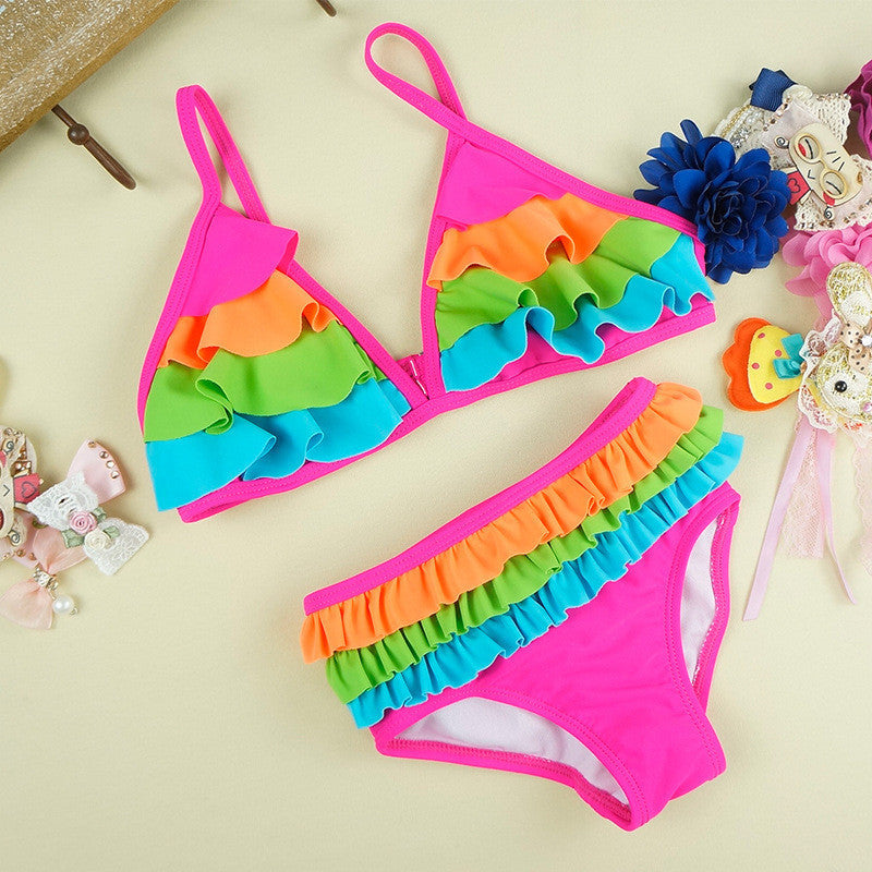 High Quality Baby Girl Split Bikini Children Swimwear Cake Layer Girls Swimsuit Summer Candy Color Rainbow Bikini-Dollar Bargains Online Shopping Australia