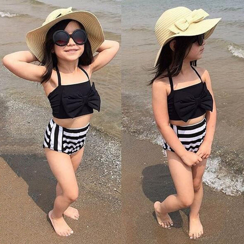Cute baby girl swimwear Two piece Bow Striped 3-12Y girls swimsuit kid/children swimming Suit-Dollar Bargains Online Shopping Australia