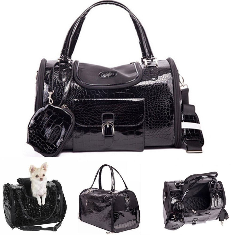 Luxury Black Chihuahua Leather Dog Carriers For Small Dogs Cats Pet Travelling Bags pet travel carriers dog slings handbags-Dollar Bargains Online Shopping Australia