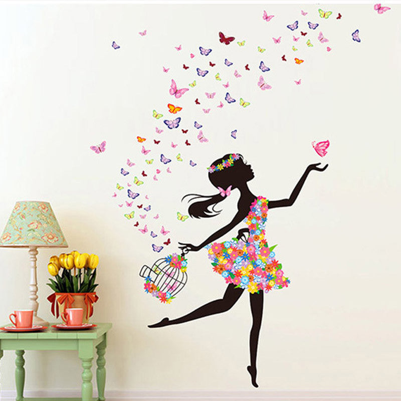 Fashion Modern DIY Decorative Mural PVC Girl Butterfly Bedroom Room Wall Sticker For Home Decor Removable Decal Wwallpaper-Dollar Bargains Online Shopping Australia