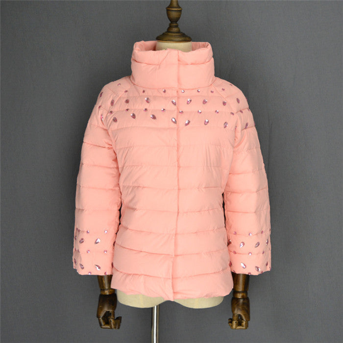 womens winter jackets and coats 3/4 sleeve solid color with crystal coat female-Dollar Bargains Online Shopping Australia