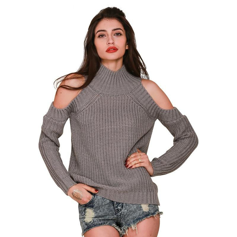 Simplee turtleneck off shoulder knitted sweater women autumn Fashion tricot pullover jumpers Pull femme oversized capes-Dollar Bargains Online Shopping Australia