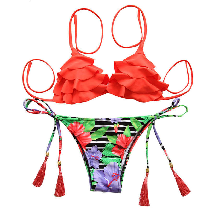 TQSKK Bikinis Women Swimsuit Summer Floral Tassel Swim Top Bathing Suit Padded Sexy Swimwear Bikini Brazilian Biquini-Dollar Bargains Online Shopping Australia