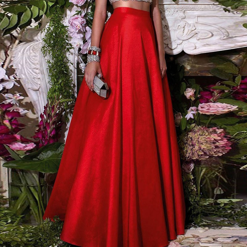 Formal Chic Red Floor Length Skirts For Women To Formal Party Taffeta Long Skirts Fashion Zipper Style Custom Made-Dollar Bargains Online Shopping Australia