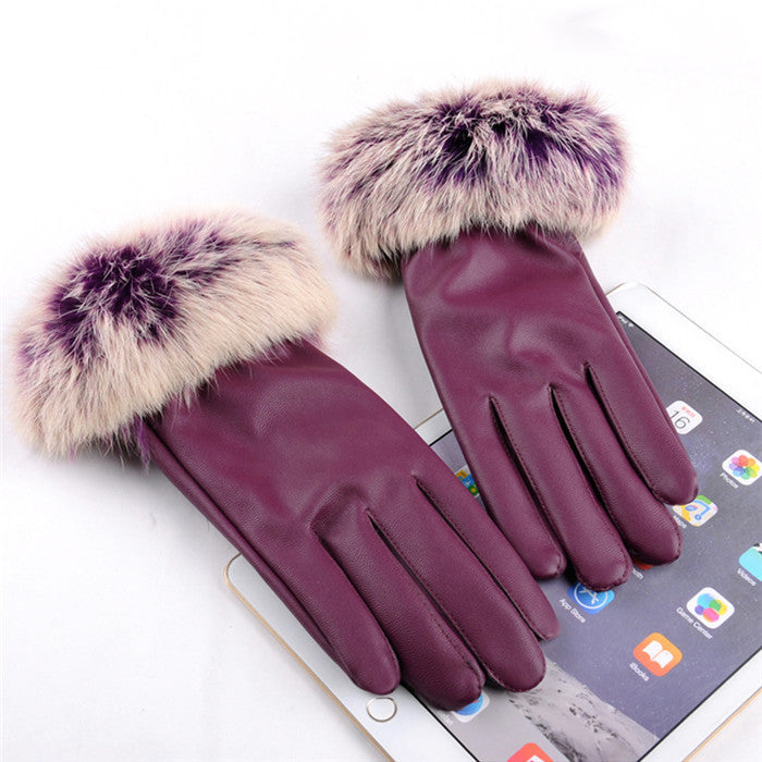 Fashion Women's Black Autumn Winter Warm Rabbit Fur Mittens test Casual Glove Leather Gloves For Women Drive #68703-Dollar Bargains Online Shopping Australia