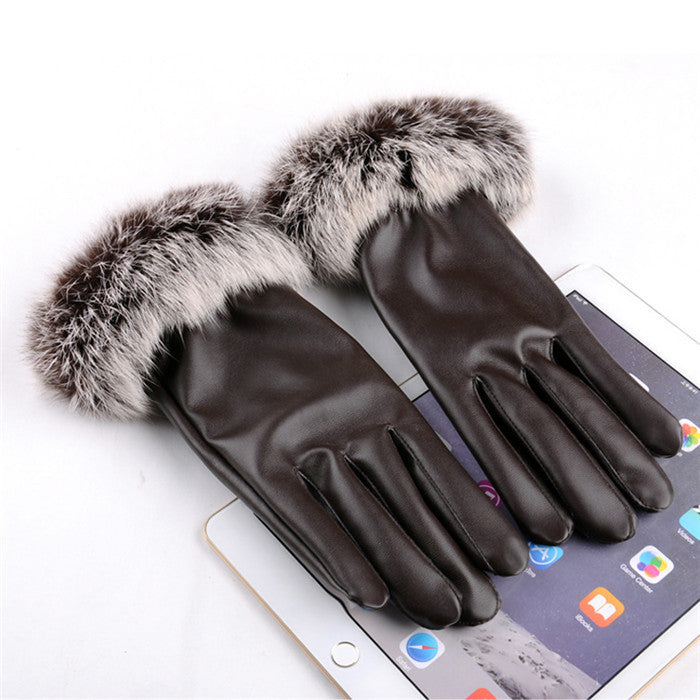 Fashion Women's Black Autumn Winter Warm Rabbit Fur Mittens test Casual Glove Leather Gloves For Women Drive #68703-Dollar Bargains Online Shopping Australia