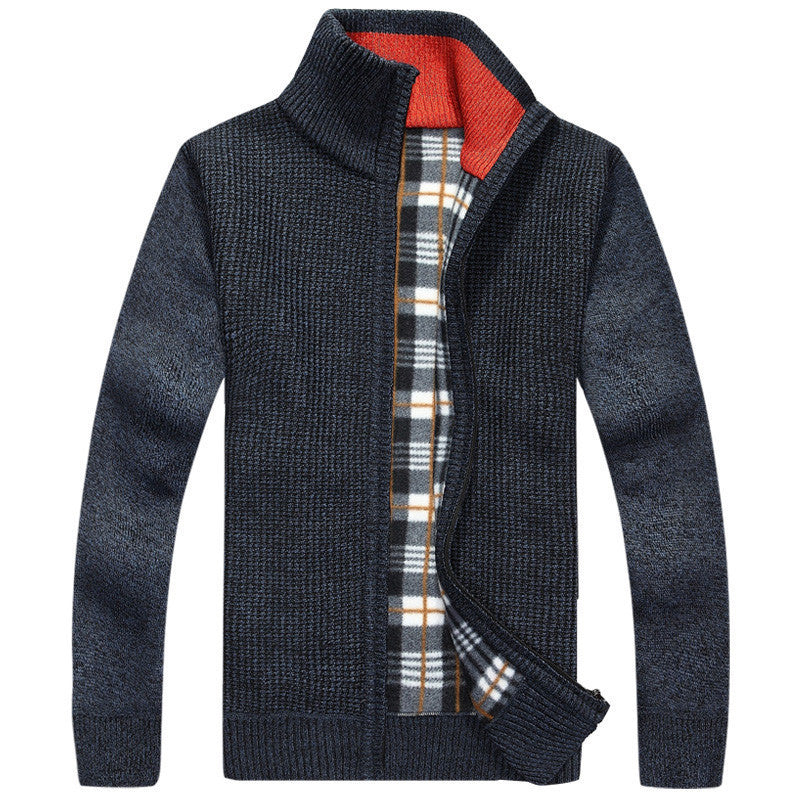 Men's Sweaters Winter Warm Thick Velvet Sweatercoat Zipper Collar Casual Cardigan Men Sweaters Pattern Knitwear Big Size 3XL 2XL-Dollar Bargains Online Shopping Australia