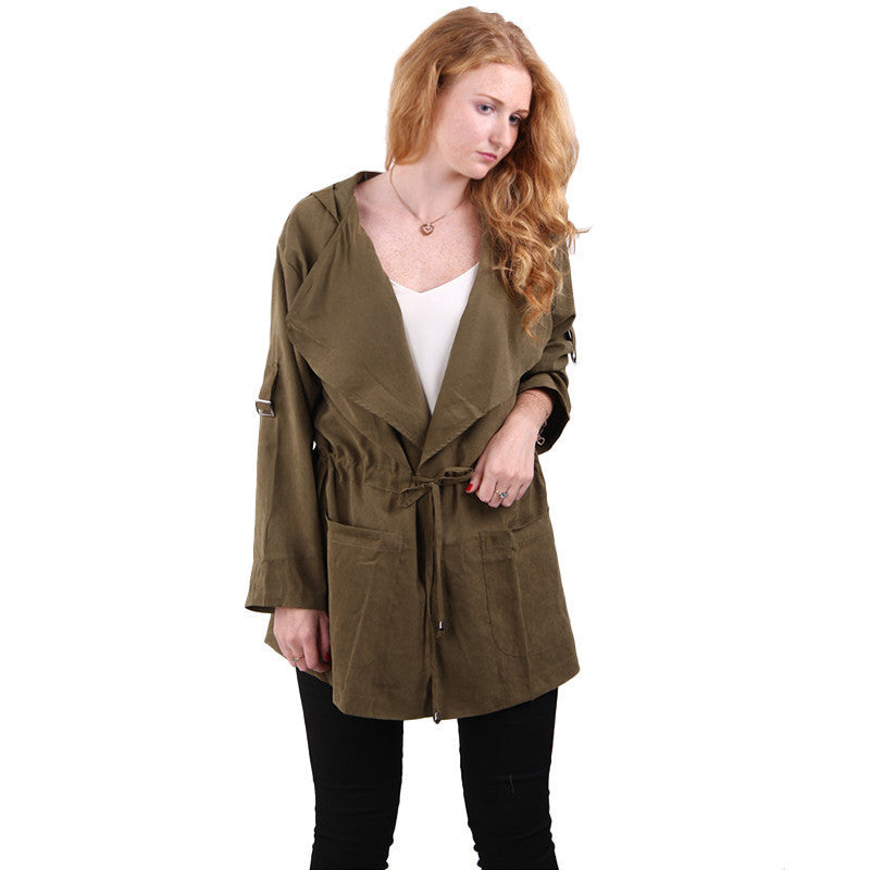 Women hooded long trench casual loose long sleeve solid coats casaco feminine Adjustable Waist street wear tops CT1083-Dollar Bargains Online Shopping Australia