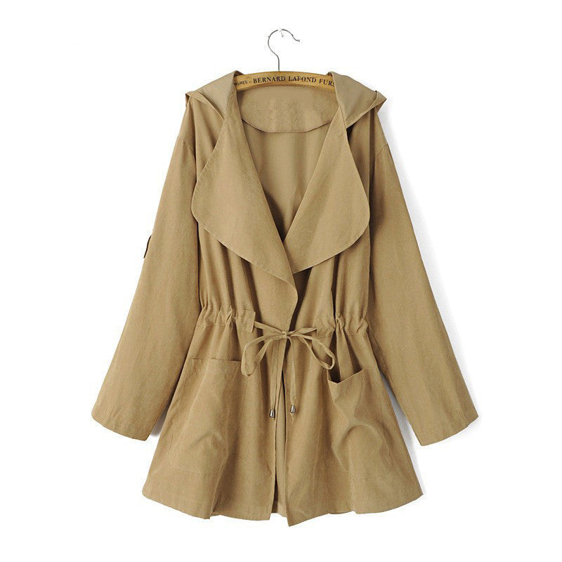 Women hooded long trench casual loose long sleeve solid coats casaco feminine Adjustable Waist street wear tops CT1083-Dollar Bargains Online Shopping Australia
