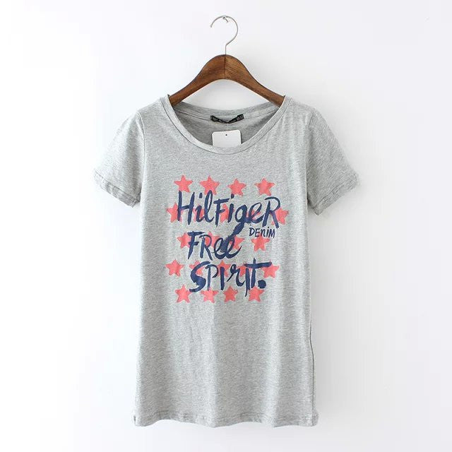 Women cute star letter gray T-shirt vintage basic short sleeve shirts Casual slim brand tops plus size DT113-Dollar Bargains Online Shopping Australia