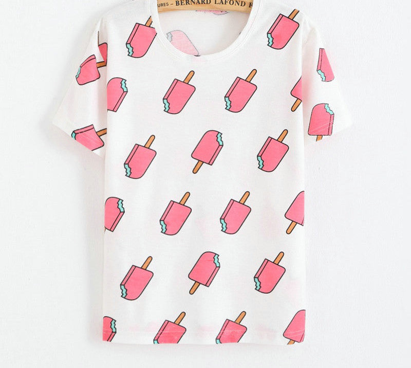 Fashion Vintage Summer Style Harajuku T Shirt Women Clothes Tops Emoji Funny Tee Shirts Ice Cream Print-Dollar Bargains Online Shopping Australia