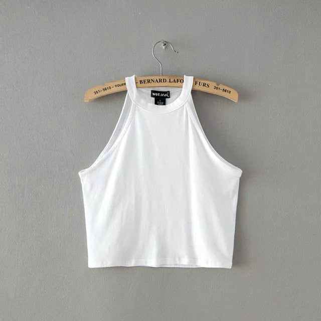 5 colors Women Summer Tight 100% Cotton Elastic Crop Tops Cute Sleeveless T-shirts Lady Sexy Stretchable Cropped Tees-Dollar Bargains Online Shopping Australia