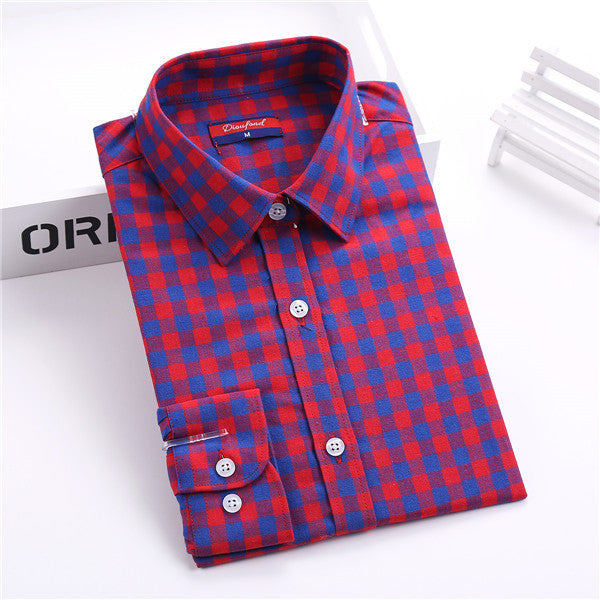 Autumn Plaid Shirt Women Blouses Long Sleeve Blouse Women Shirts Plaid Flannel Womens Tops Fashion-Dollar Bargains Online Shopping Australia