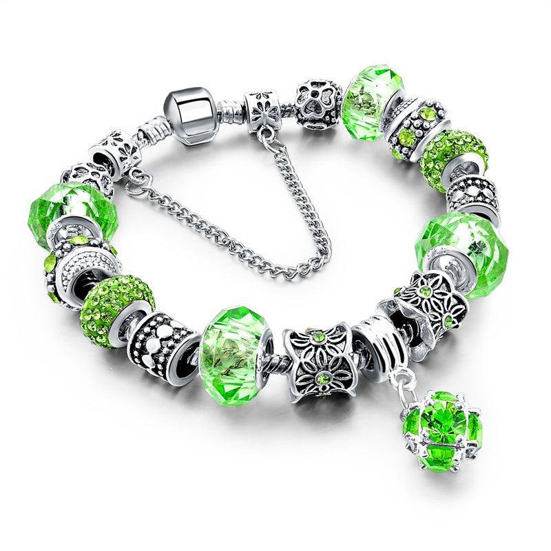 925 Silver Crystal Charm Bracelets for Women With Purple Murano Glass Beads bracelets & bangles Love DIY Jewelry Bracelet Femme-Dollar Bargains Online Shopping Australia