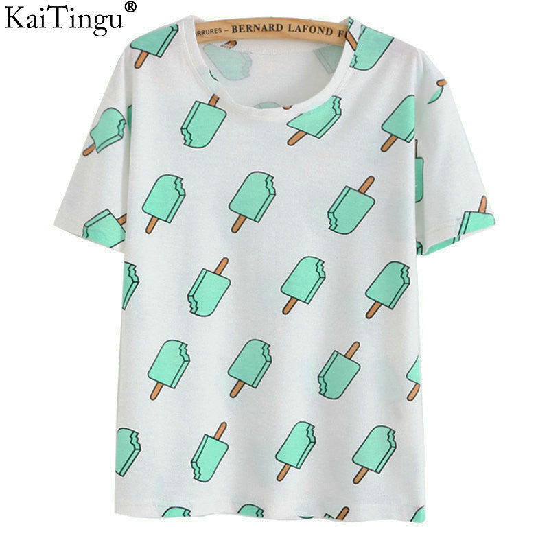 Fashion Vintage Summer Style Harajuku T Shirt Women Clothes Tops Emoji Funny Tee Shirts Ice Cream Print-Dollar Bargains Online Shopping Australia