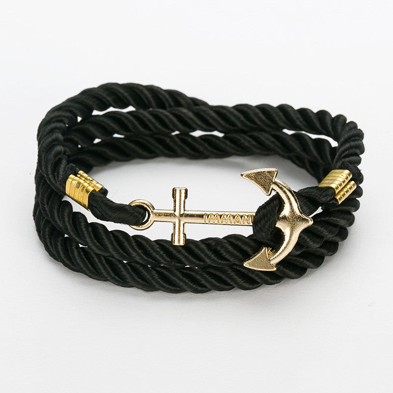 DIY Rope Black Blue Anchor Bracelet Fashion Women Men Hooks Bracelet Bangle Charm Bracelets Jewelry-Dollar Bargains Online Shopping Australia