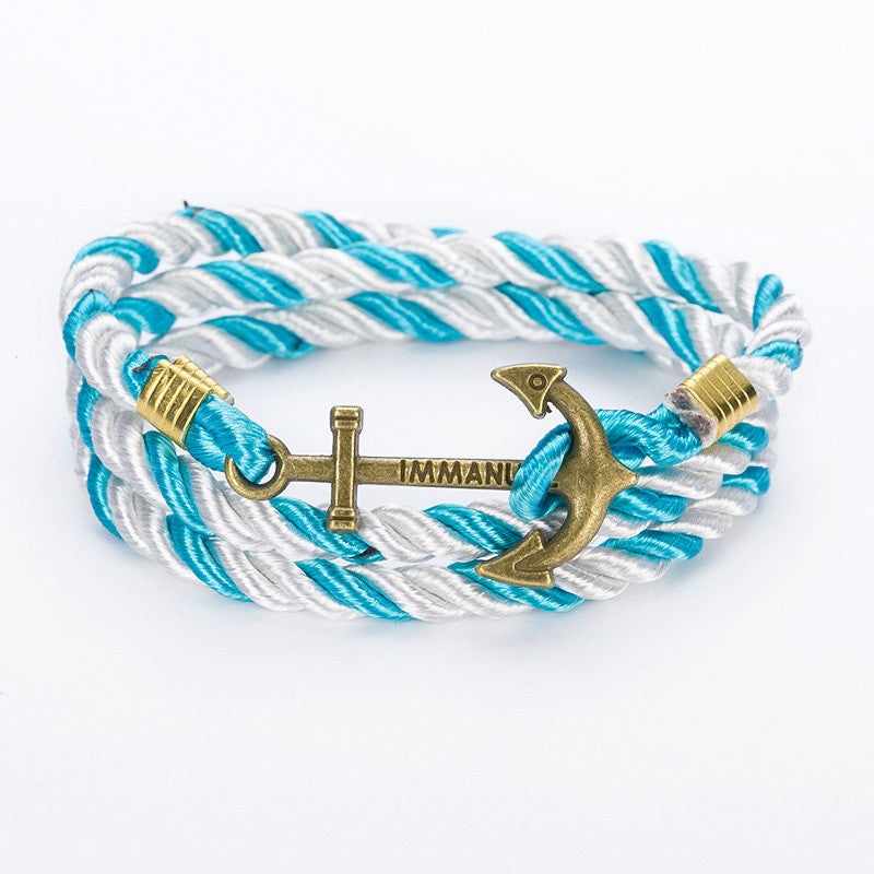 DIY Rope Black Blue Anchor Bracelet Fashion Women Men Hooks Bracelet Bangle Charm Bracelets Jewelry-Dollar Bargains Online Shopping Australia