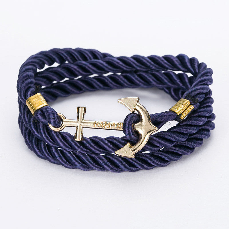 DIY Rope Black Blue Anchor Bracelet Fashion Women Men Hooks Bracelet Bangle Charm Bracelets Jewelry-Dollar Bargains Online Shopping Australia