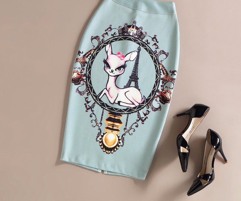 Fashion Women Print Office Skirt Spring Summer Knee-Length Pencil Back Split Skirts High Quality Faldas Saia Midi Femme-Dollar Bargains Online Shopping Australia