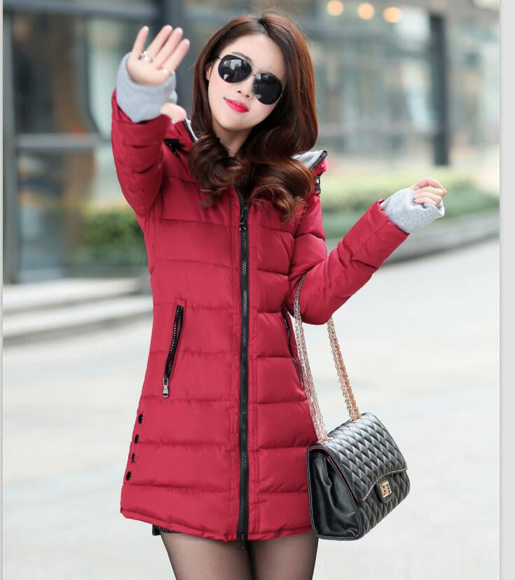 Women's Jacket Winter Medium-Long Down Cotton Parka Plus Size Coat Slim Ladies Casual Clothing-Dollar Bargains Online Shopping Australia