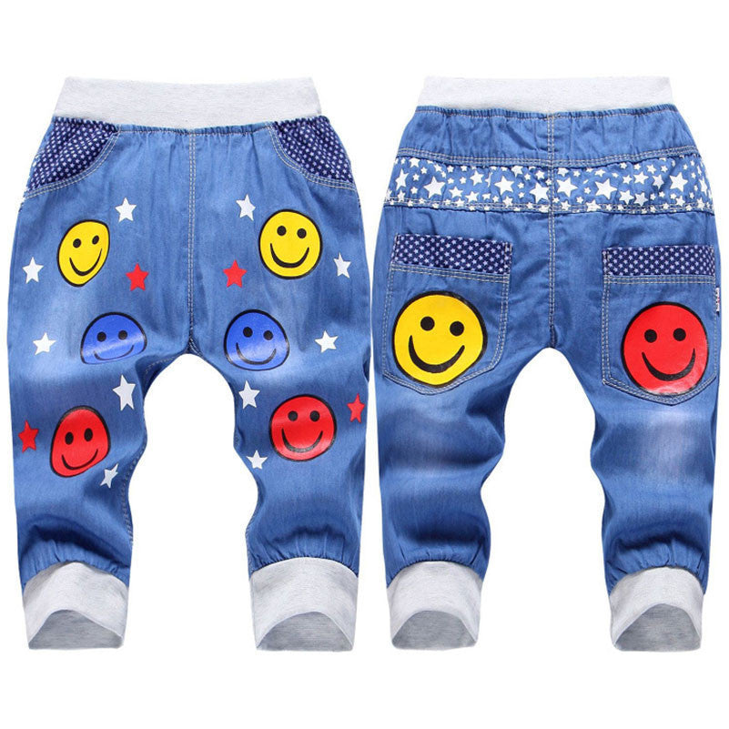 Kids Jeans Elastic Waist Straight Bear Pattern Denim Seventh Pants Boy Jeans For 2-5 Years WB142-Dollar Bargains Online Shopping Australia